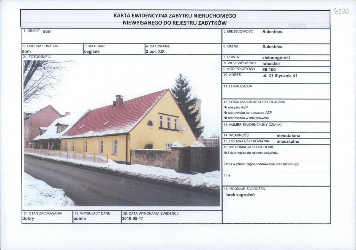 Karta obiektu niewpisanego do rejestru, skan nr 1