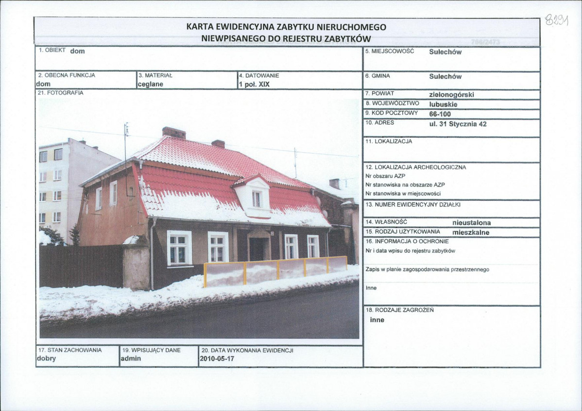 Karta obiektu niewpisanego do rejestru, skan nr 1