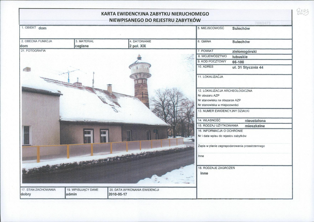 Karta obiektu niewpisanego do rejestru, skan nr 1