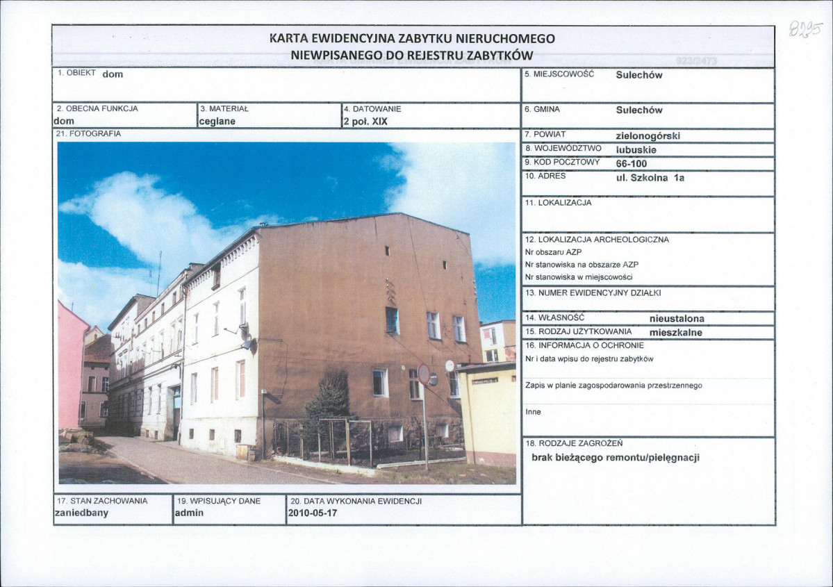 Karta obiektu niewpisanego do rejestru, skan nr 1