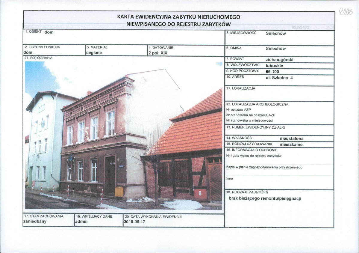 Karta obiektu niewpisanego do rejestru, skan nr 1