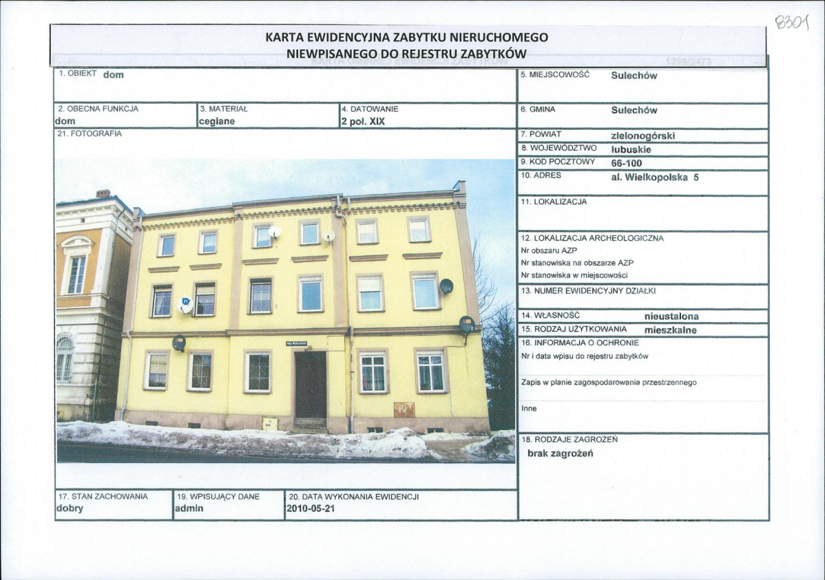 Karta obiektu niewpisanego do rejestru, skan nr 1