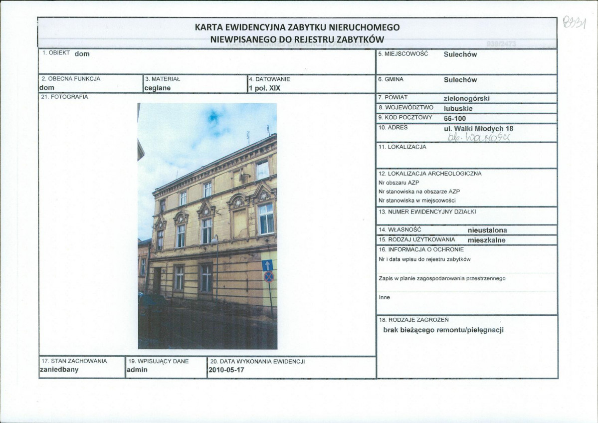 Karta obiektu niewpisanego do rejestru, skan nr 1