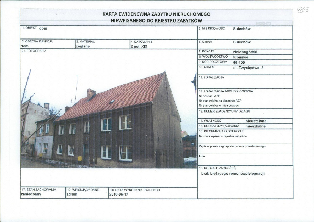 Karta obiektu niewpisanego do rejestru, skan nr 1