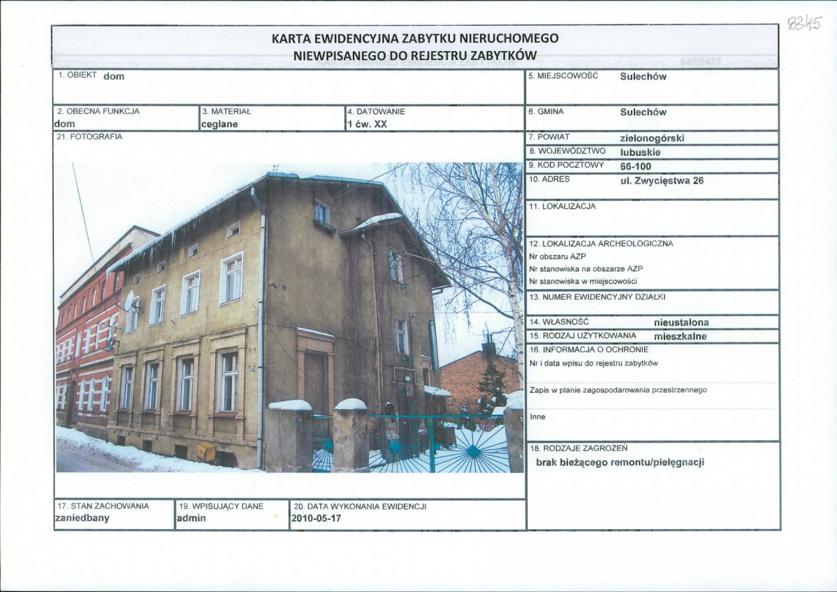 Karta obiektu niewpisanego do rejestru, skan nr 1