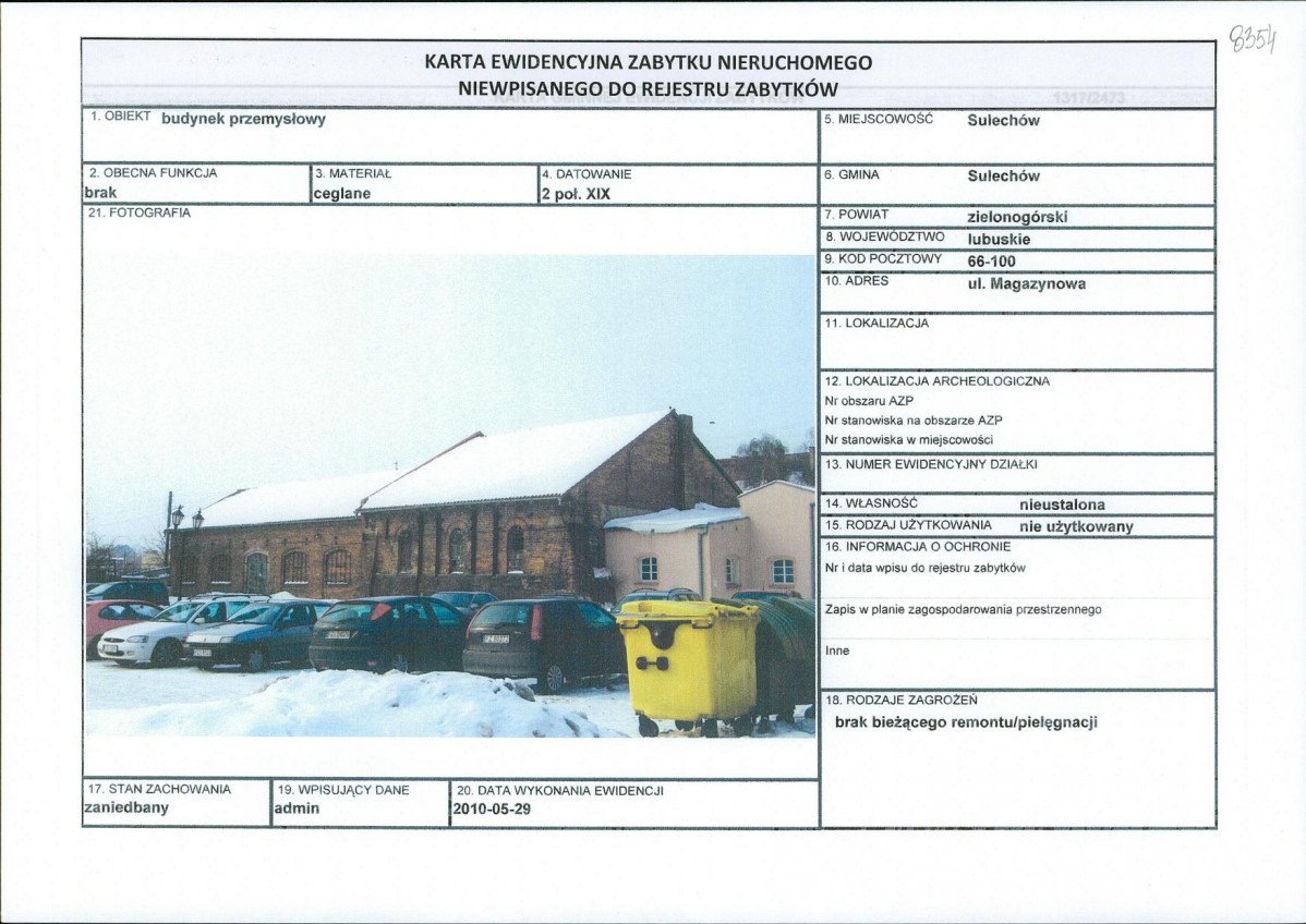 Karta obiektu niewpisanego do rejestru, skan nr 1