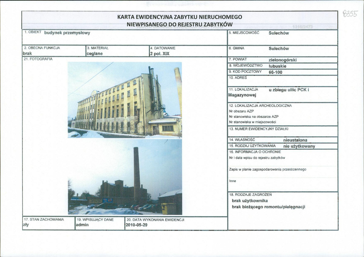 Karta obiektu niewpisanego do rejestru, skan nr 1