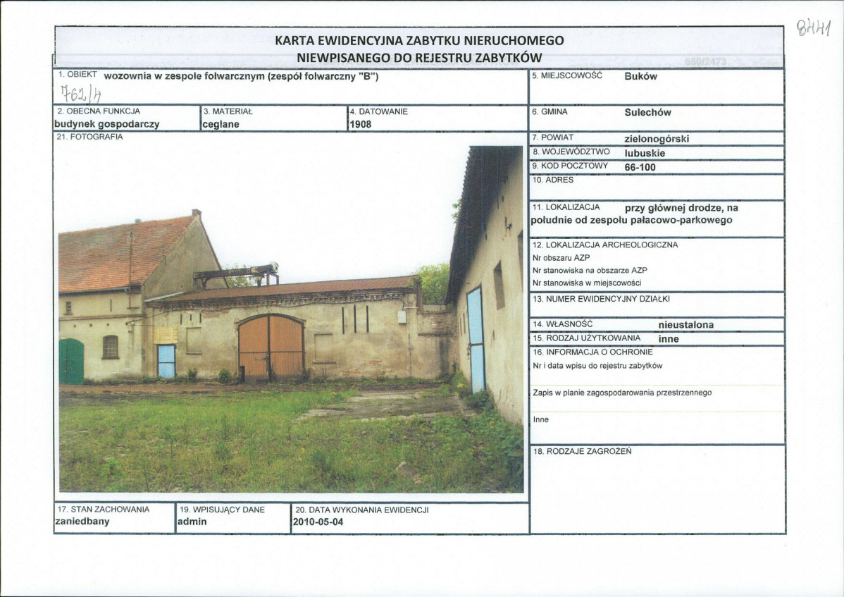 Karta obiektu niewpisanego do rejestru, skan nr 1