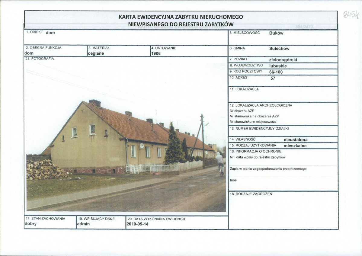 Karta obiektu niewpisanego do rejestru, skan nr 1