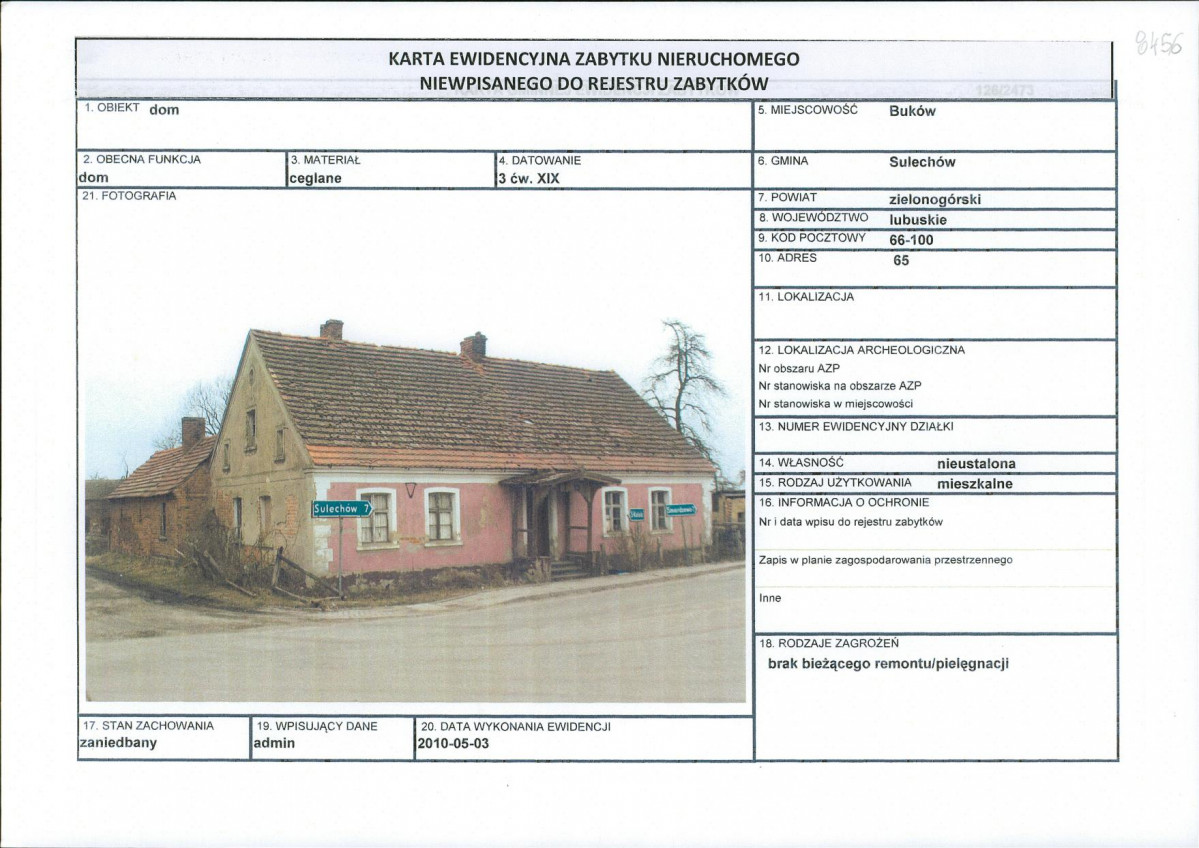 Karta obiektu niewpisanego do rejestru, skan nr 1