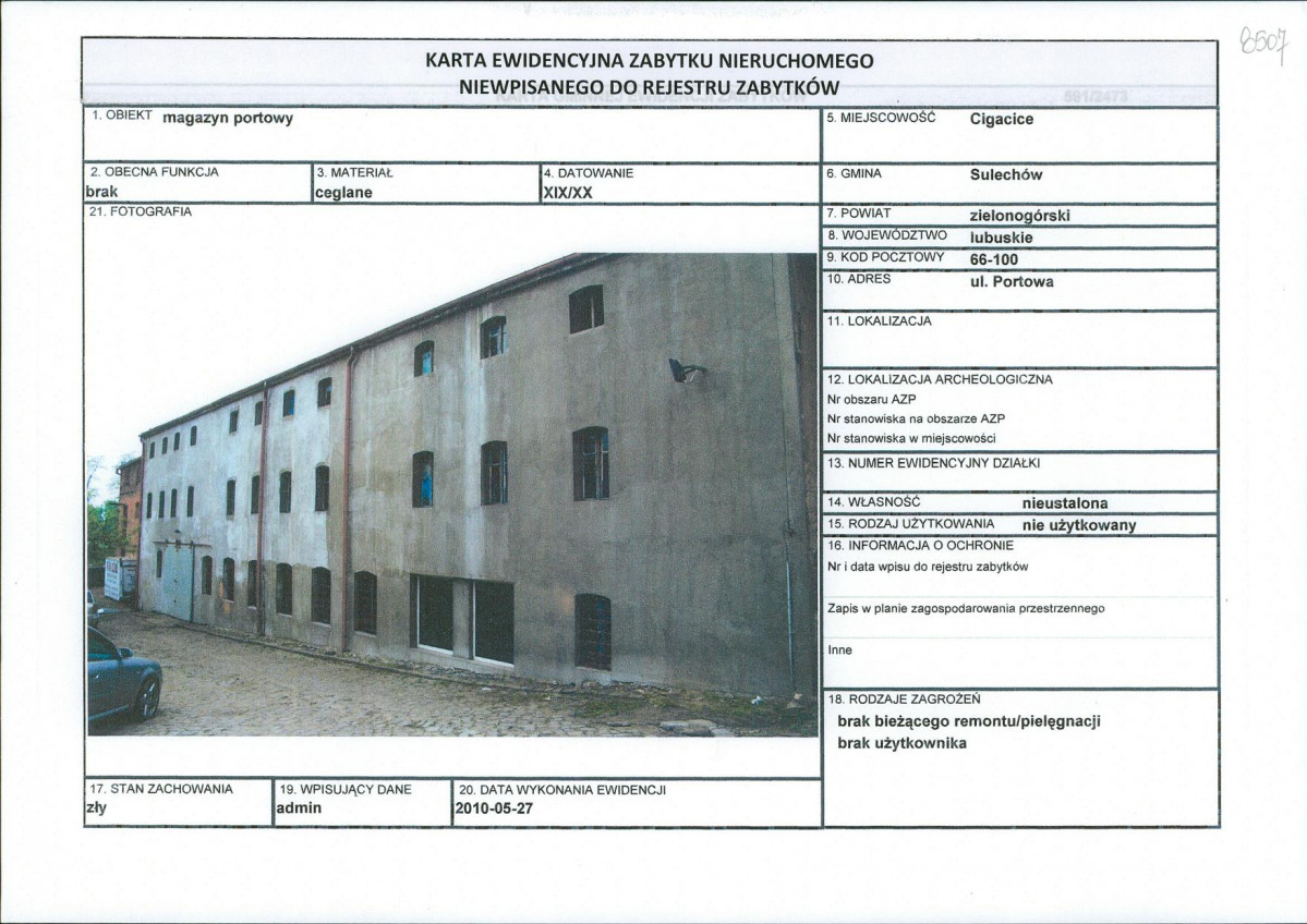 Karta obiektu niewpisanego do rejestru, skan nr 1
