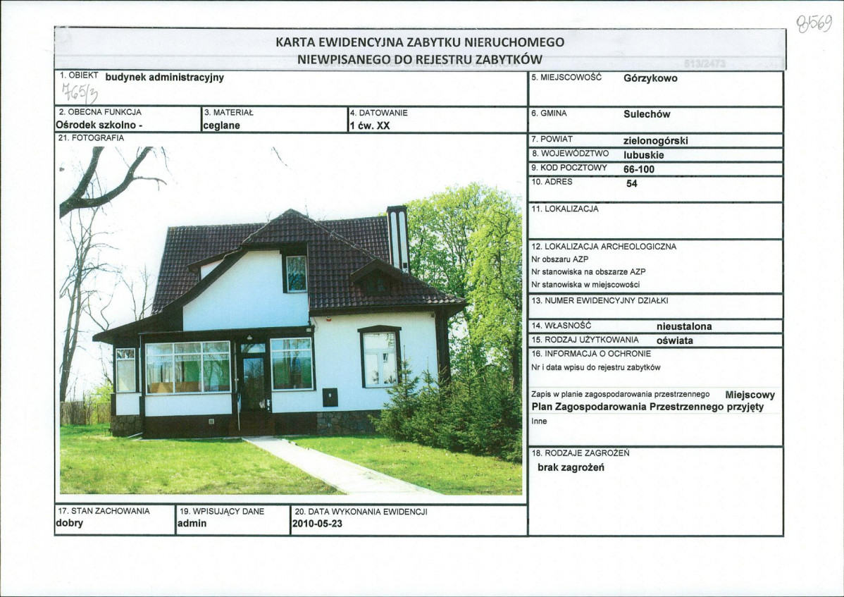Karta obiektu niewpisanego do rejestru, skan nr 1