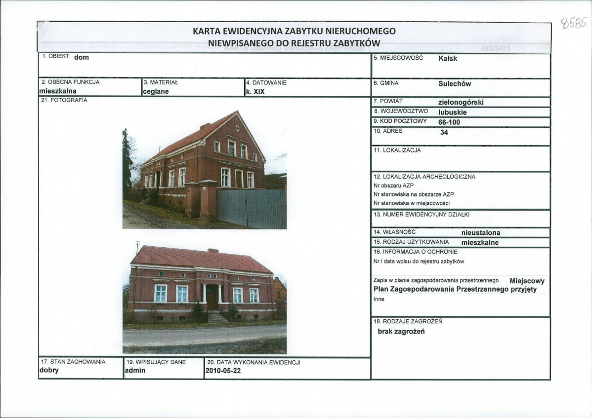 Karta obiektu niewpisanego do rejestru, skan nr 1