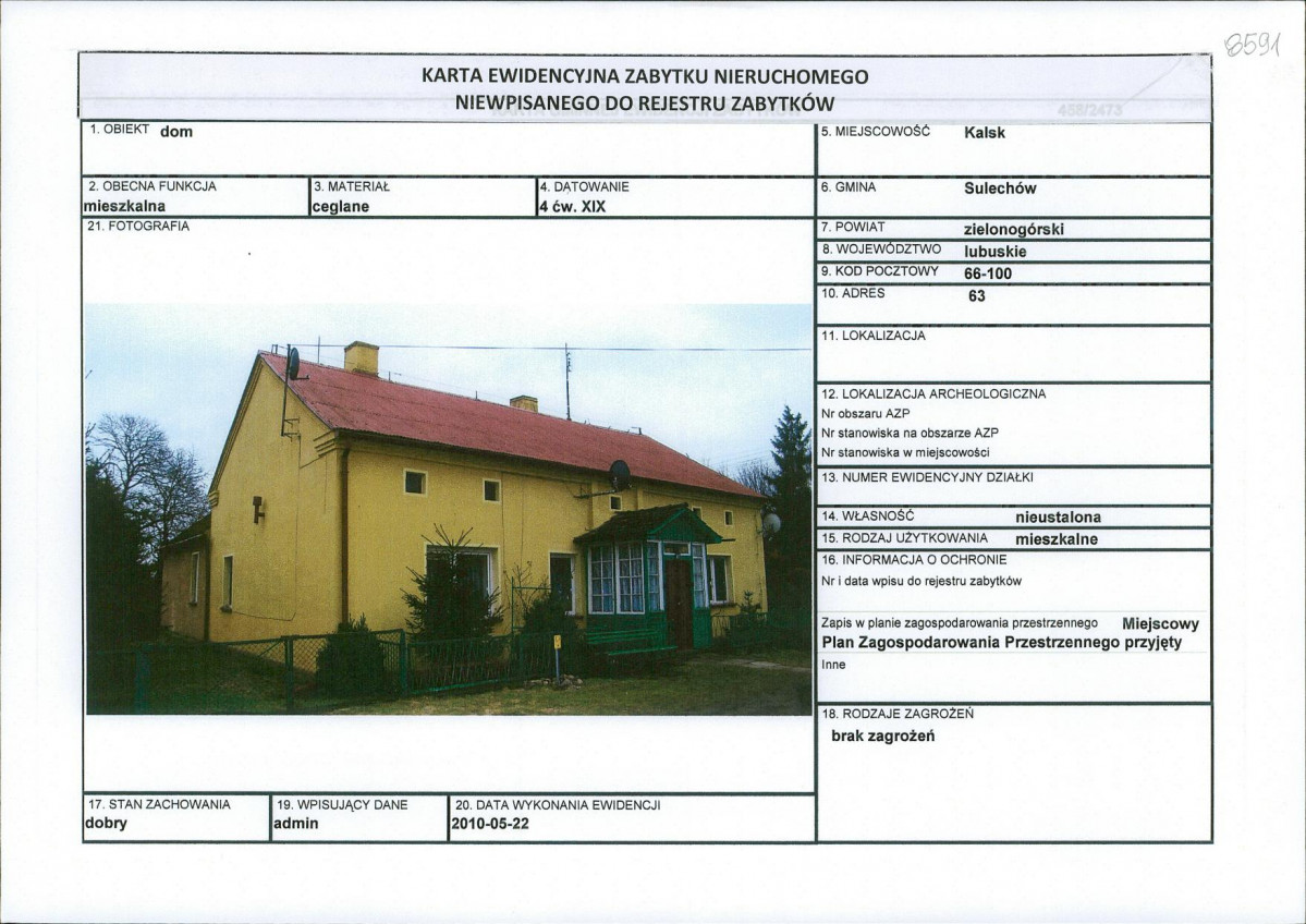 Karta obiektu niewpisanego do rejestru, skan nr 1
