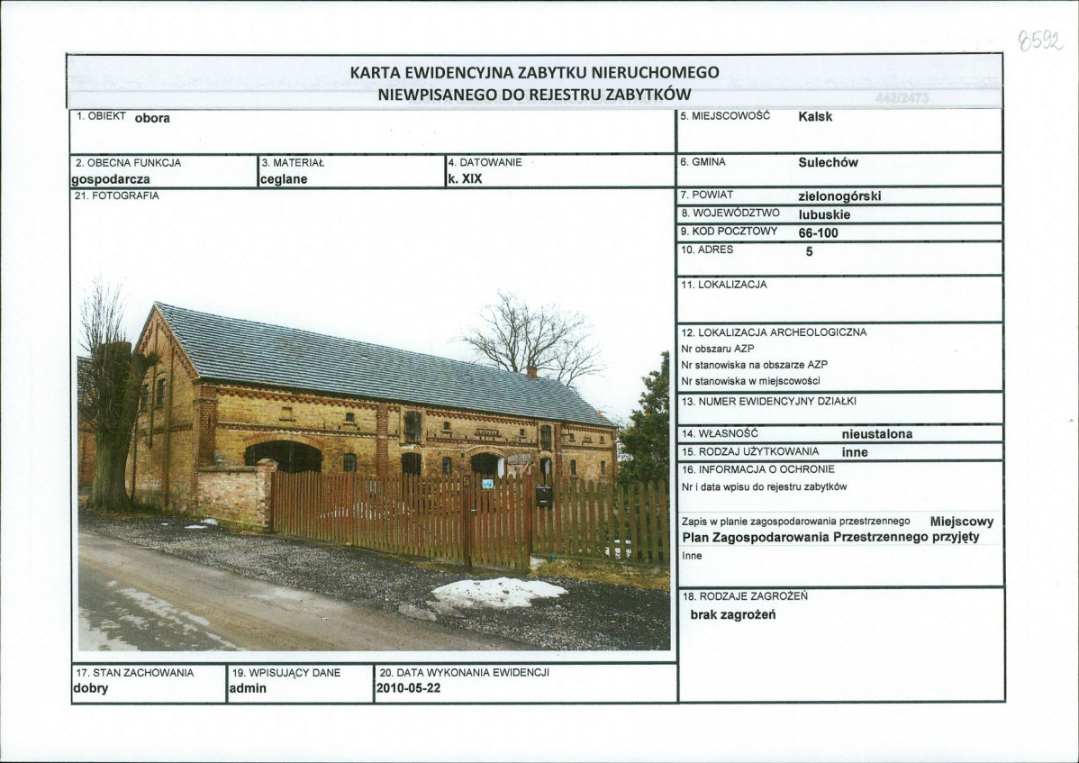 Karta obiektu niewpisanego do rejestru, skan nr 1