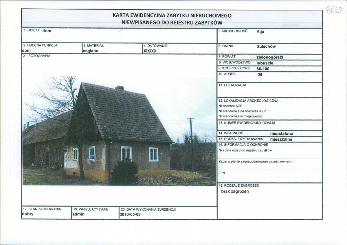 Karta obiektu niewpisanego do rejestru, skan nr 1