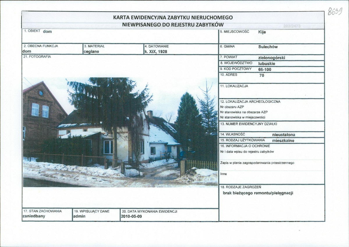Karta obiektu niewpisanego do rejestru, skan nr 1