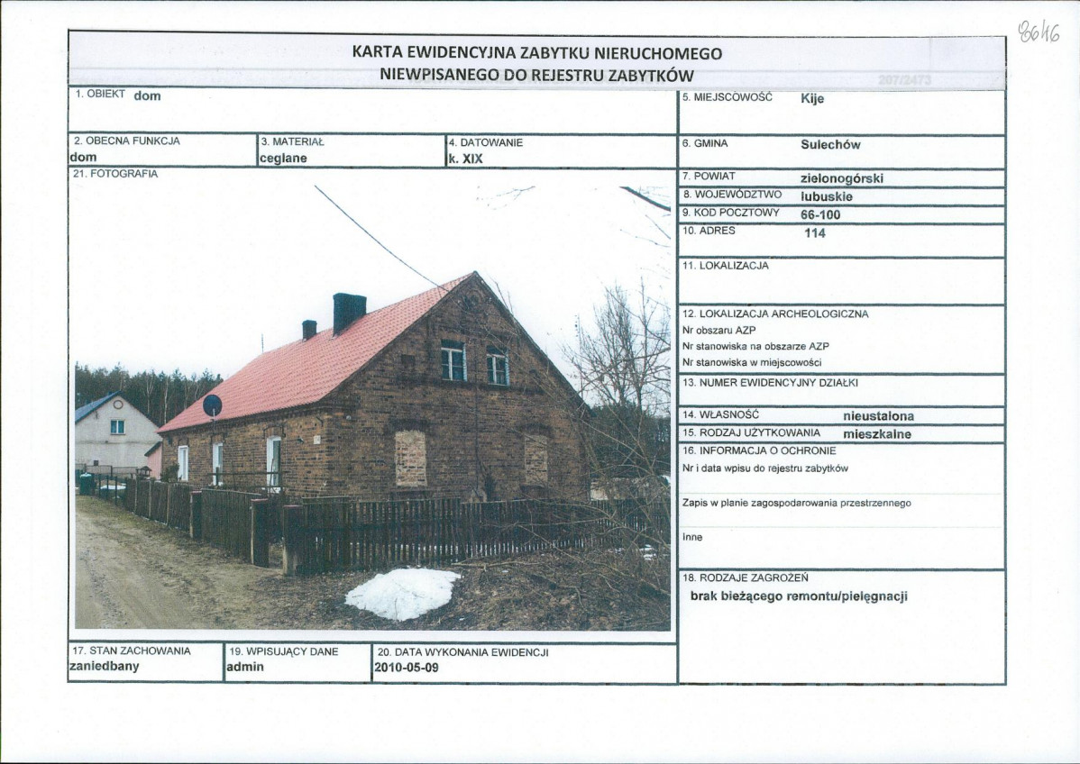 Karta obiektu niewpisanego do rejestru, skan nr 1