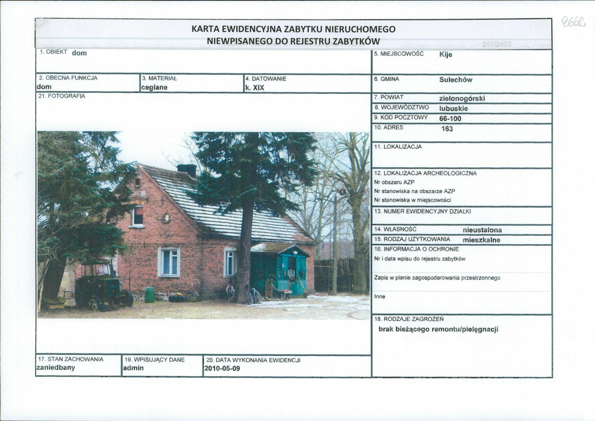 Karta obiektu niewpisanego do rejestru, skan nr 1