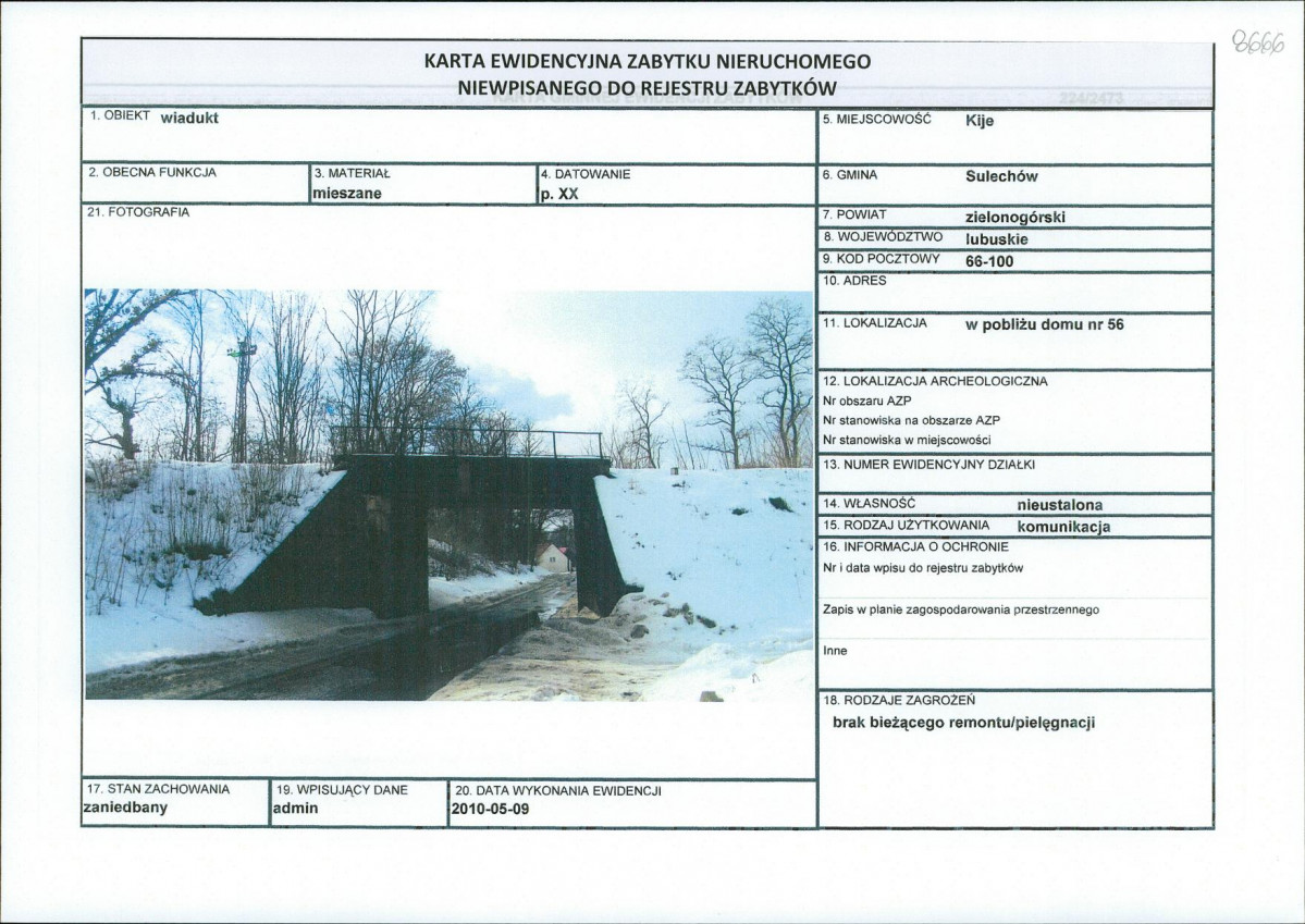 Karta obiektu niewpisanego do rejestru, skan nr 1