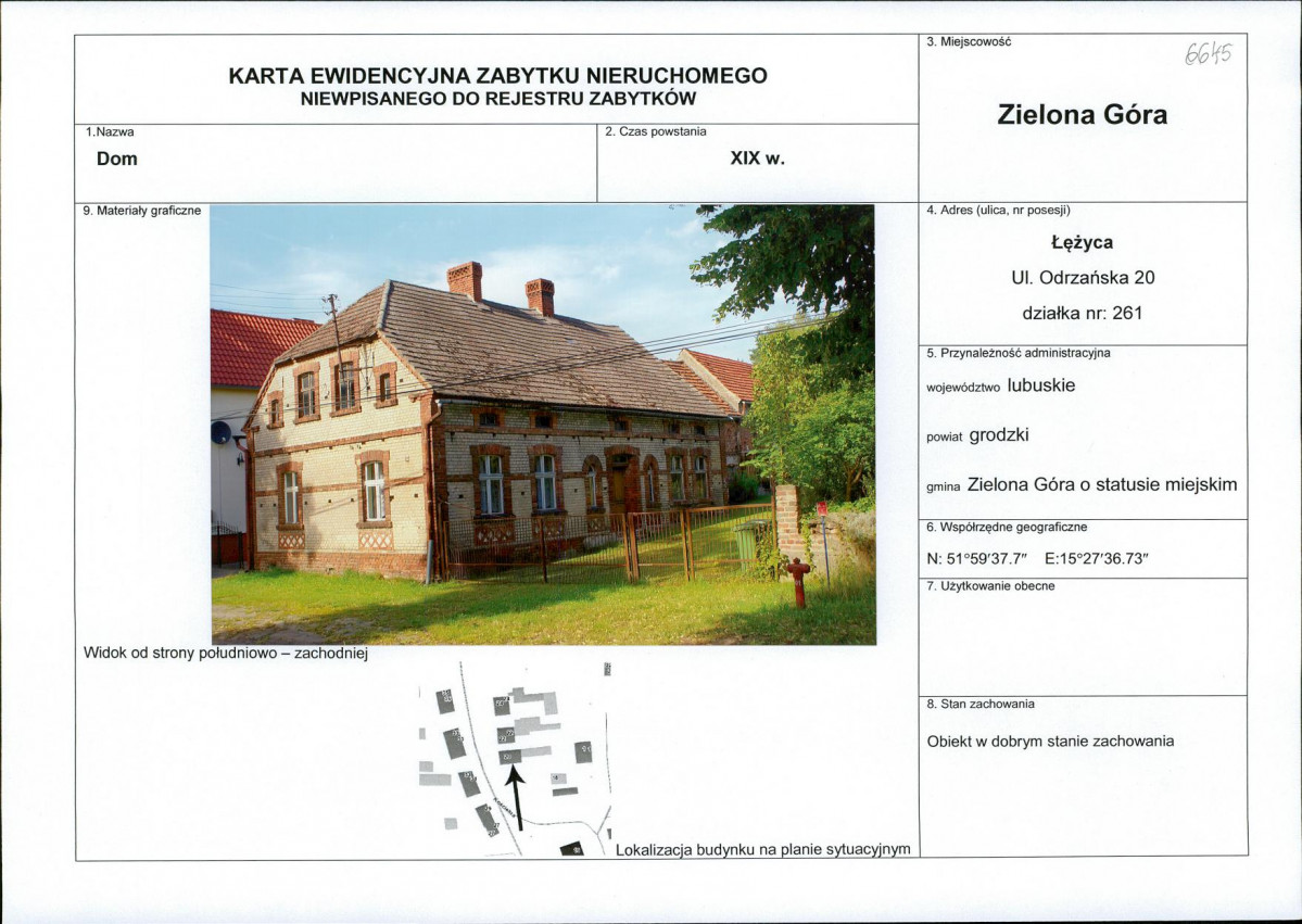 Karta obiektu niewpisanego do rejestru, skan nr 1