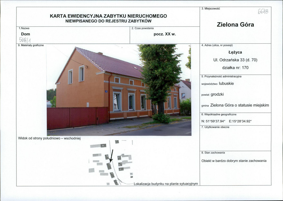 Karta obiektu niewpisanego do rejestru, skan nr 1