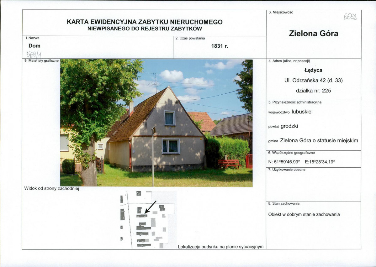 Karta obiektu niewpisanego do rejestru, skan nr 1