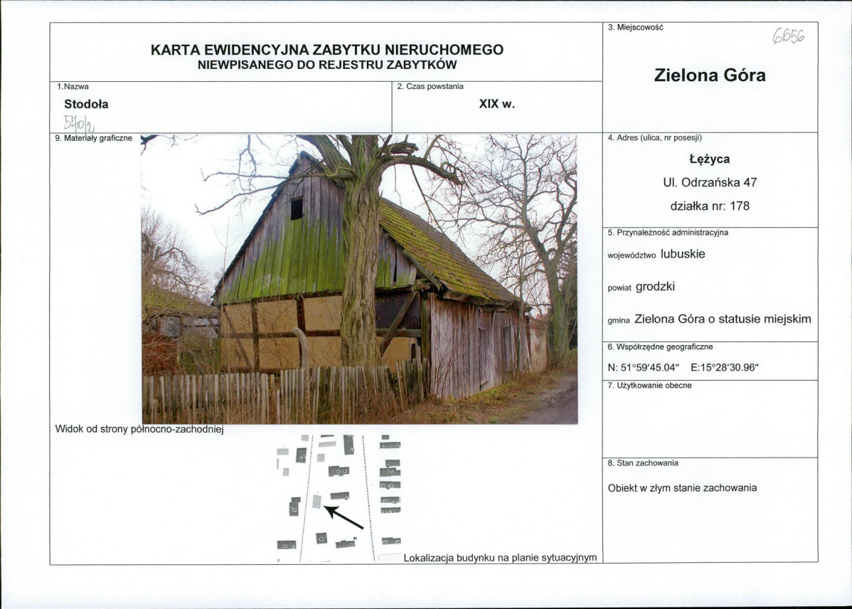 Karta obiektu niewpisanego do rejestru, skan nr 1