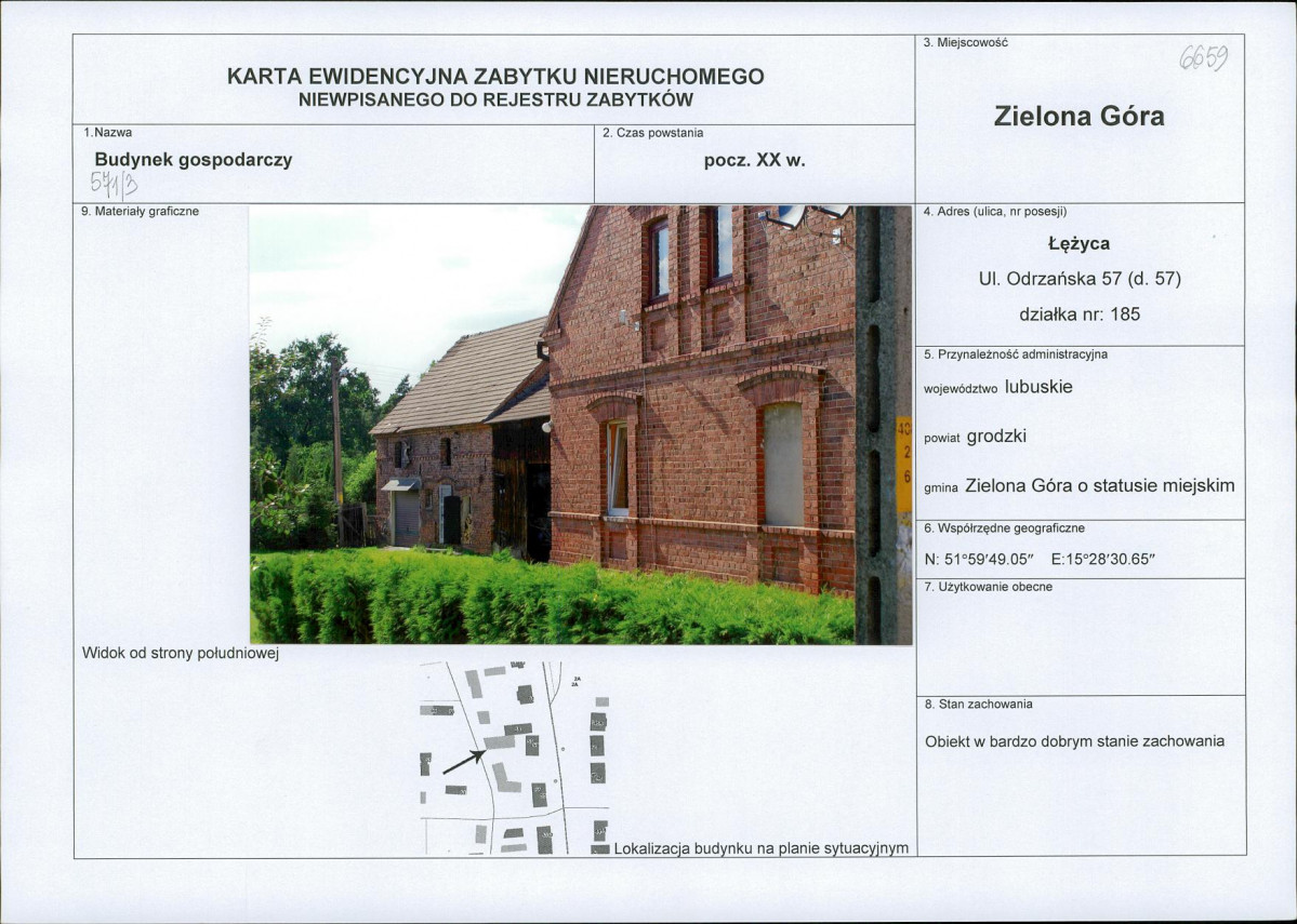 Karta obiektu niewpisanego do rejestru, skan nr 1