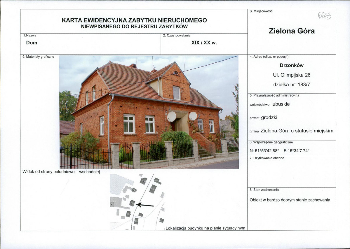 Karta obiektu niewpisanego do rejestru, skan nr 1