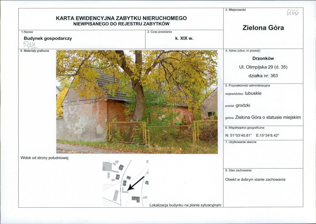 Karta obiektu niewpisanego do rejestru, skan nr 1