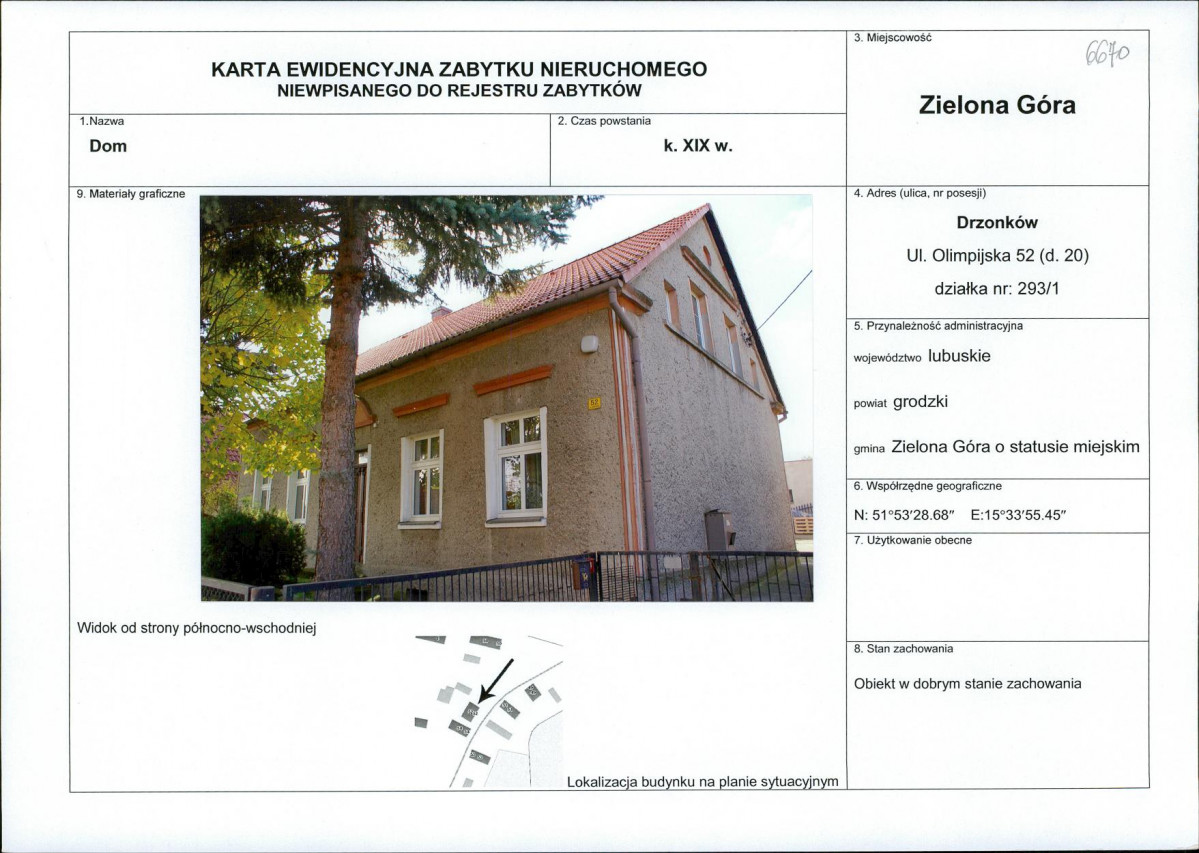 Karta obiektu niewpisanego do rejestru, skan nr 1