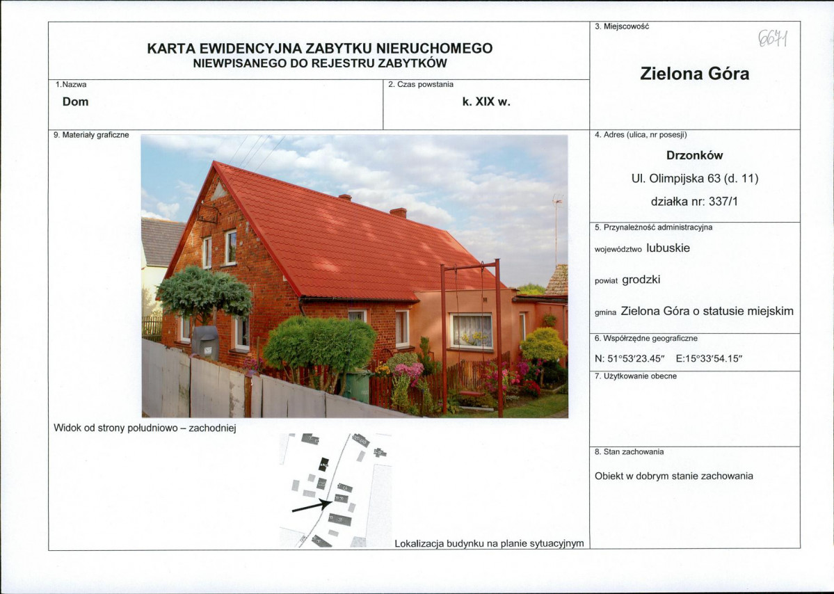 Karta obiektu niewpisanego do rejestru, skan nr 1