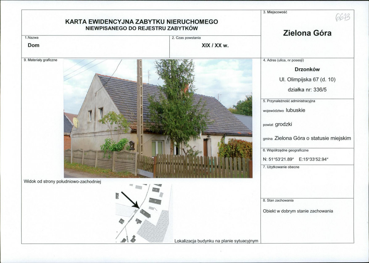 Karta obiektu niewpisanego do rejestru, skan nr 1