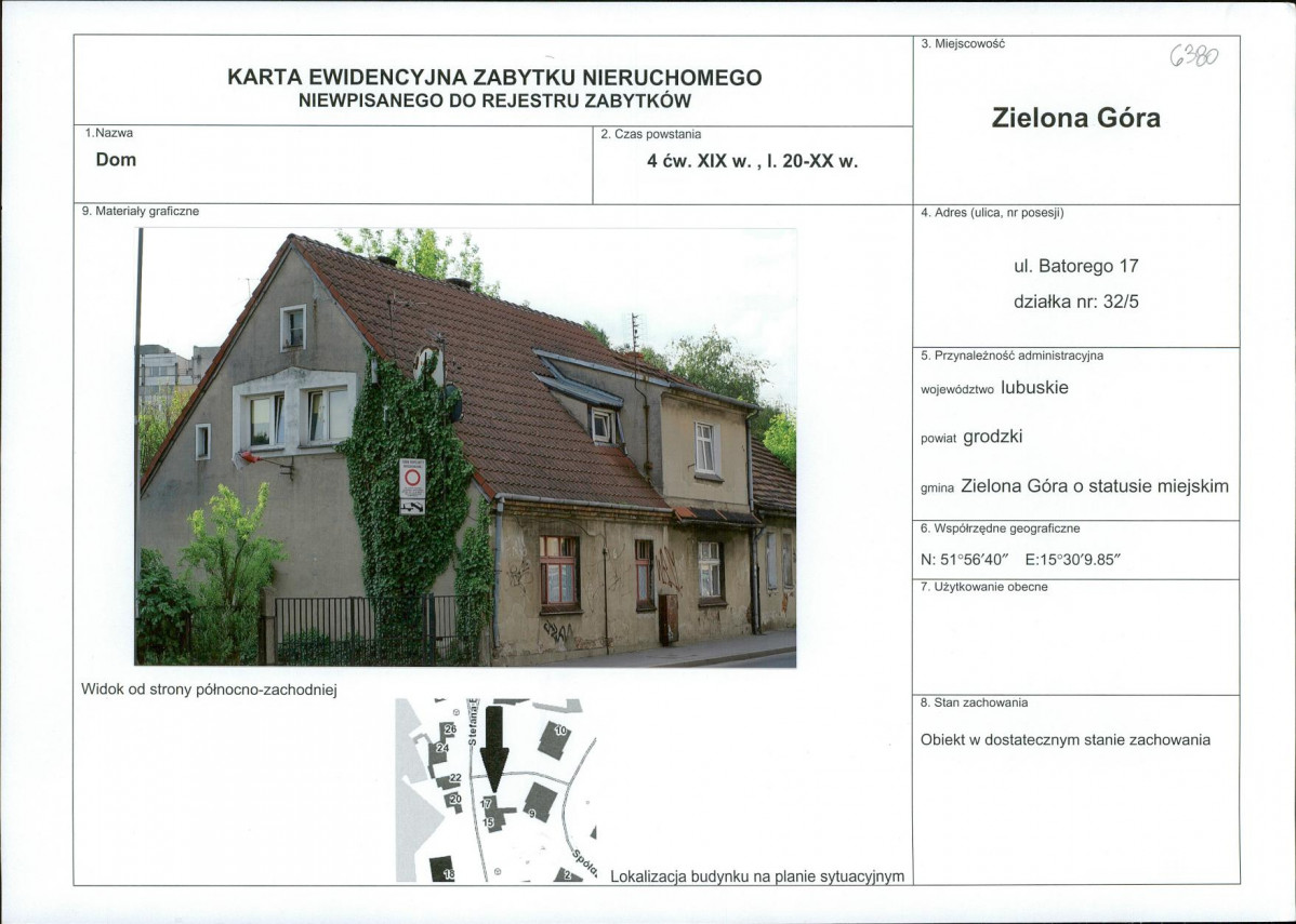 Karta obiektu niewpisanego do rejestru, skan nr 1