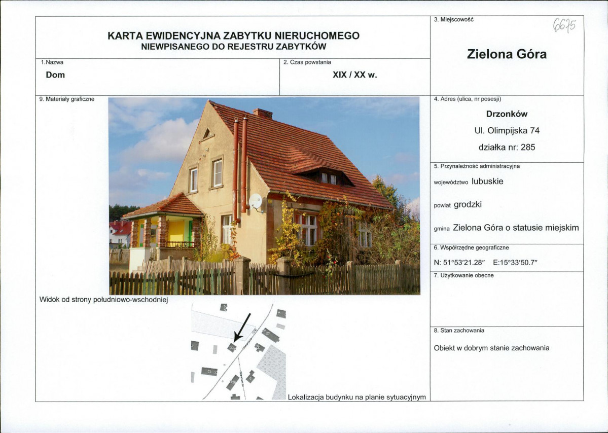 Karta obiektu niewpisanego do rejestru, skan nr 1