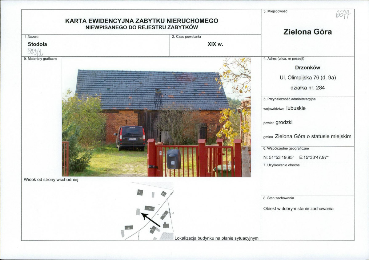 Karta obiektu niewpisanego do rejestru, skan nr 1