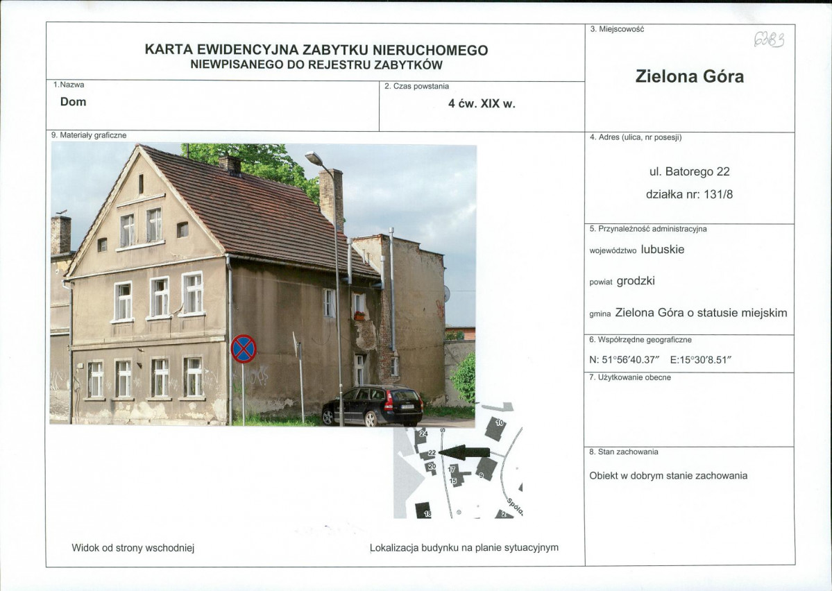 Karta obiektu niewpisanego do rejestru, skan nr 1
