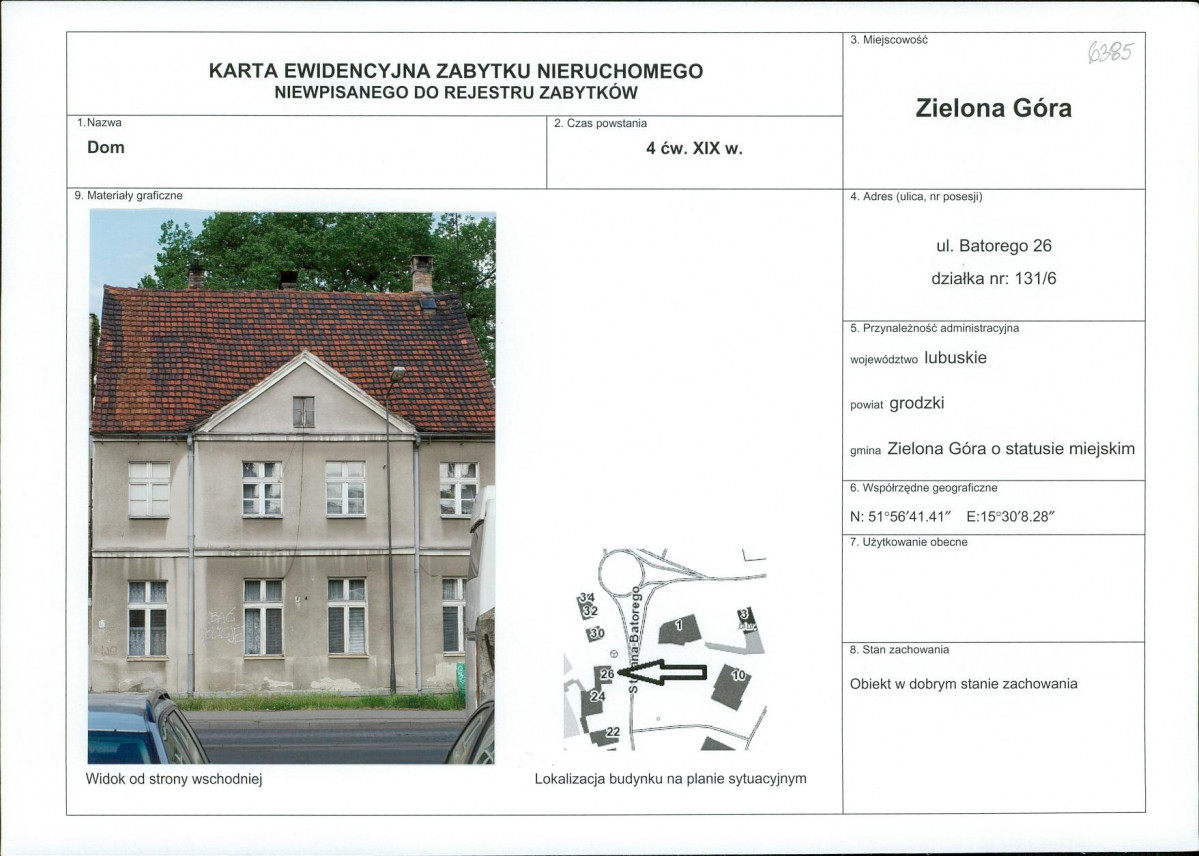 Karta obiektu niewpisanego do rejestru, skan nr 1