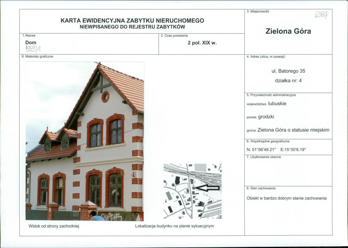 Karta obiektu niewpisanego do rejestru, skan nr 1