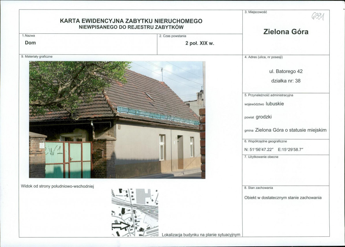 Karta obiektu niewpisanego do rejestru, skan nr 1