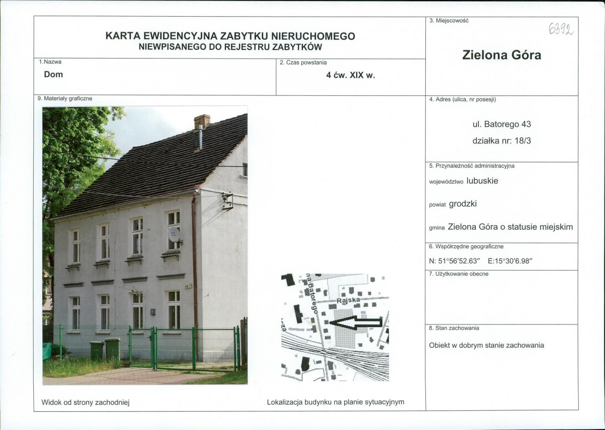 Karta obiektu niewpisanego do rejestru, skan nr 1