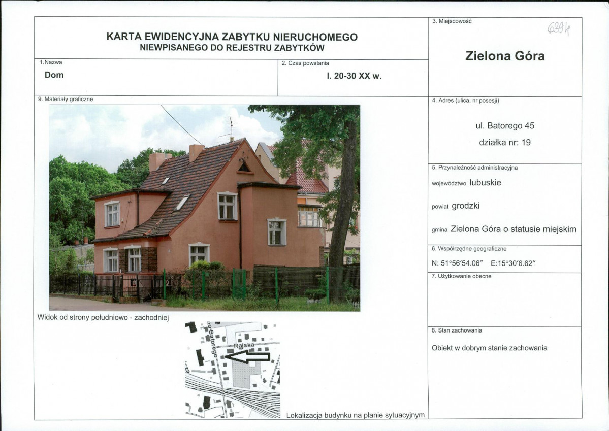 Karta obiektu niewpisanego do rejestru, skan nr 1