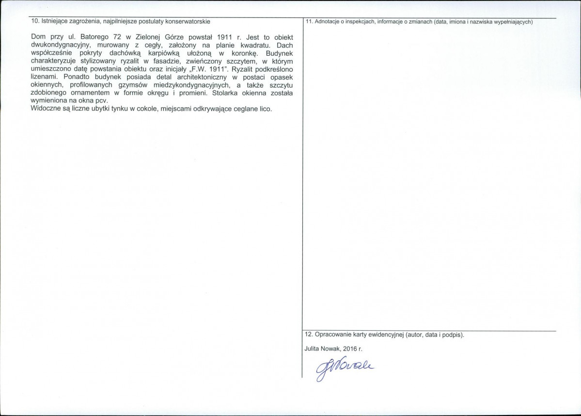 Karta obiektu niewpisanego do rejestru, skan nr 2