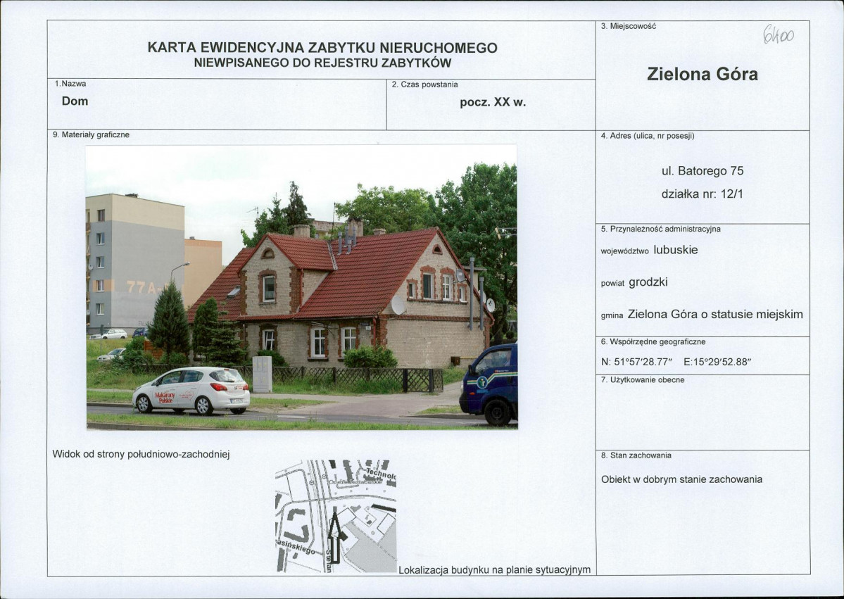 Karta obiektu niewpisanego do rejestru, skan nr 1
