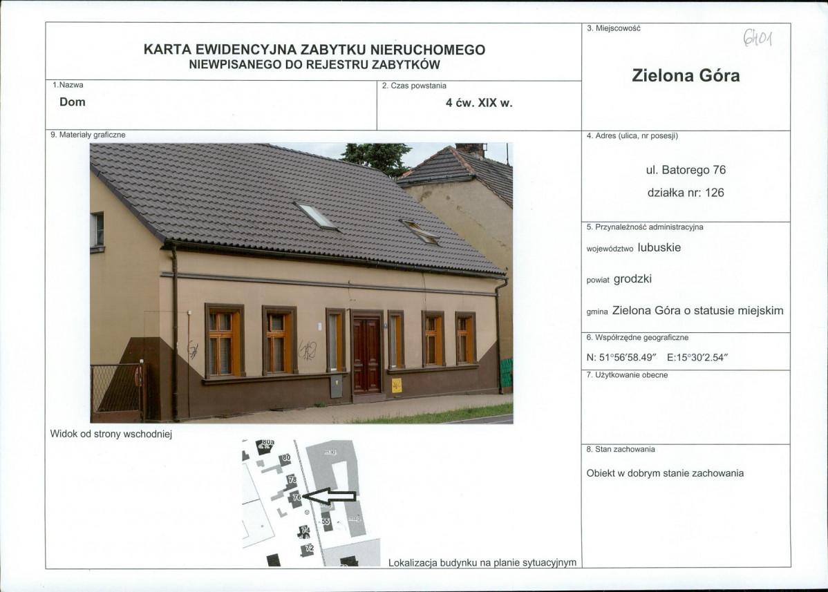 Karta obiektu niewpisanego do rejestru, skan nr 1