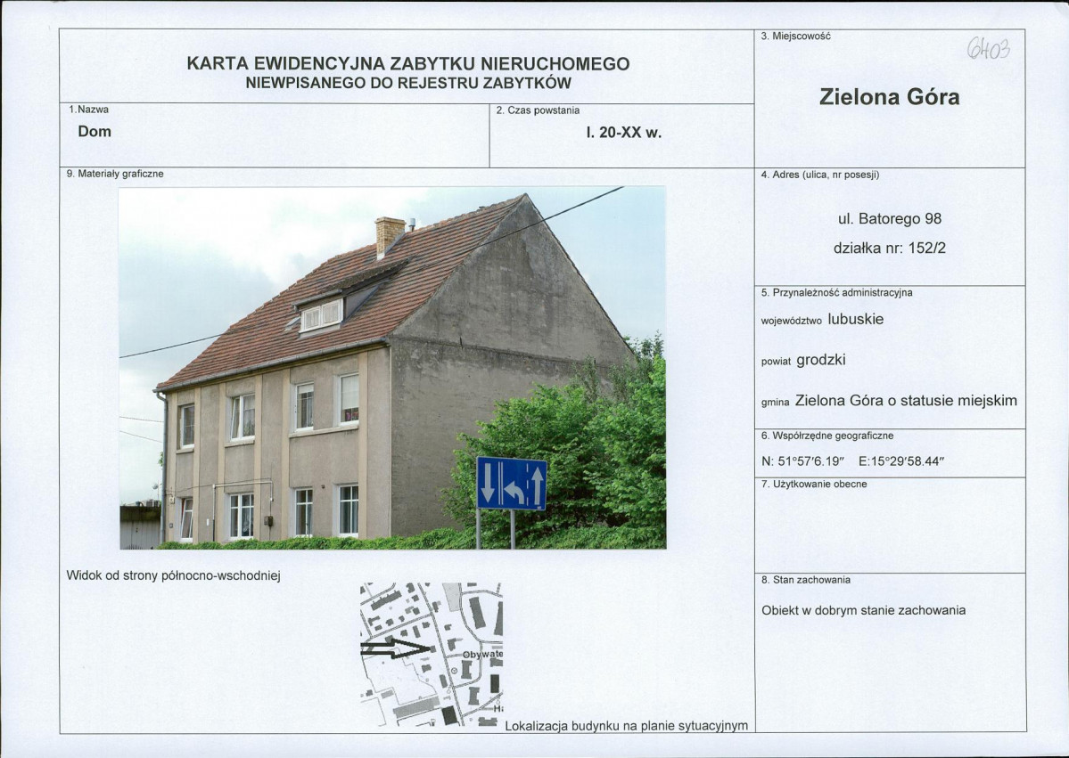 Karta obiektu niewpisanego do rejestru, skan nr 1