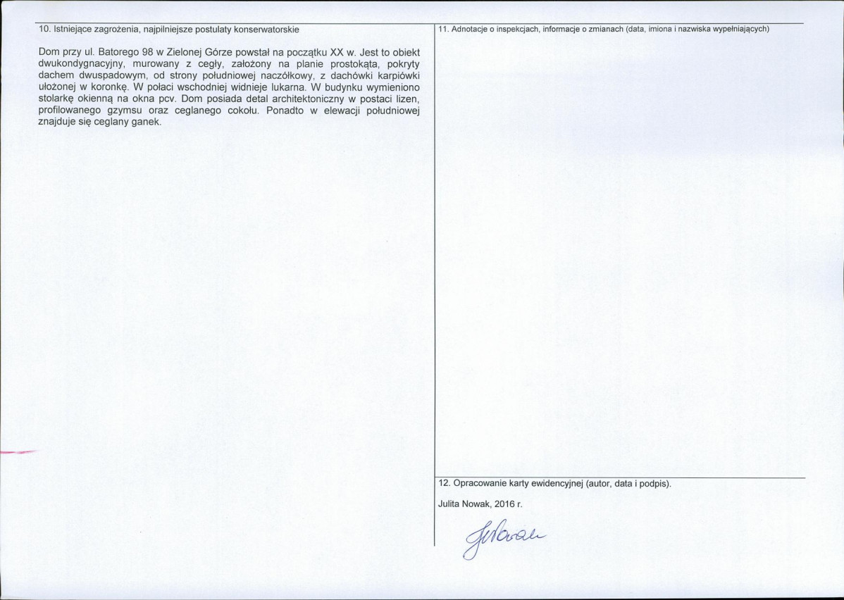 Karta obiektu niewpisanego do rejestru, skan nr 2