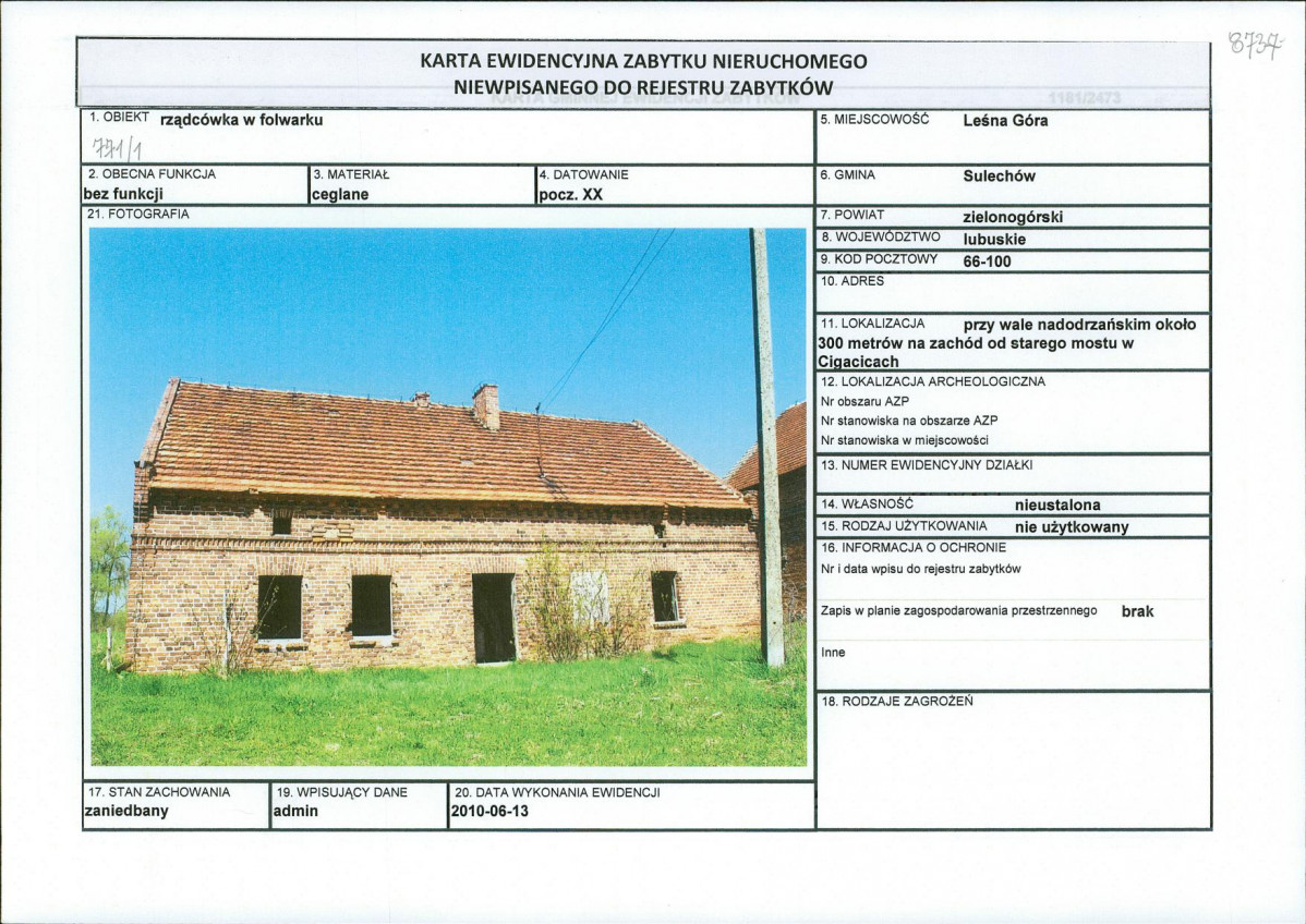 Karta obiektu niewpisanego do rejestru, skan nr 1