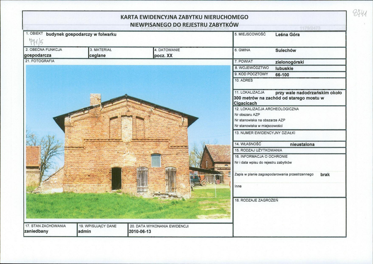 Karta obiektu niewpisanego do rejestru, skan nr 1